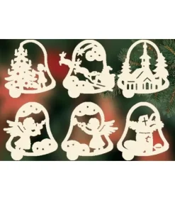 Ratags, décos de Noël lumineuses en bois Décorations En Bois Pour Sapin De Noël|6 Clochettes De Noël En Bois Avec Motifs - Set N° 19