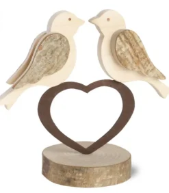 Waldfabrik, photophore en bois et étoile sapin de Noël Oiseau Décoratif|2 Oiseaux En Bois Sur Un Coeur, 9 Cm