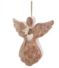 Waldfabrik, photophore en bois et étoile sapin de Noël Anges De Noël Pour Sapin|Ange De Noël A Suspendre Avec Un Coeur, 6,5 Cm