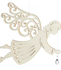 Waldfabrik, photophore en bois et étoile sapin de Noël Anges De Noël Pour Sapin|Ange De Noël A Suspendre En Feuille D'Erable Avec Cristal Swarovski, 19 Cm