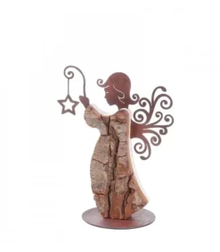 Waldfabrik, photophore en bois et étoile sapin de Noël Anges De Noël En Bois|Ange De Noël En Bois Avec Ailes Metal, 15 Cm