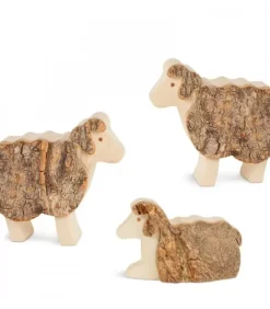 Waldfabrik, photophore en bois et étoile sapin de Noël Crèche De Noël Artisanale|Animaux En Bois Pour Crèche De Noël, Trois Moutons 5 Cm