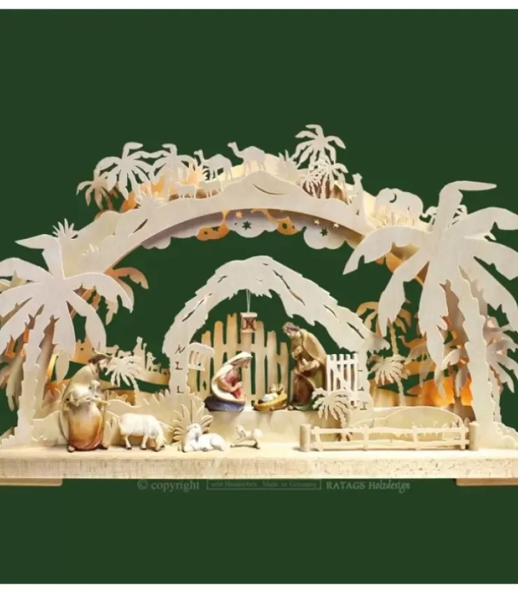 Ratags, décos de Noël lumineuses en bois Crèche De Noël Lumineuse|Arche Lumineuse Electrique Led, Personnages Crèche De Noël En Bois Cisele Peint