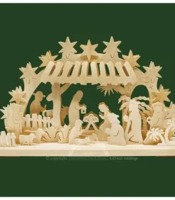 Ratags, décos de Noël lumineuses en bois Crèche De Noël Lumineuse|Bougeoir Electrique Led Crèche De Noël Etable En Bois