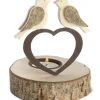 Waldfabrik, photophore en bois et étoile sapin de Noël Bougeoirs En Bois|Bougeoir En Bois, 2 Oiseaux Sur Un Coeur, 13 Cm