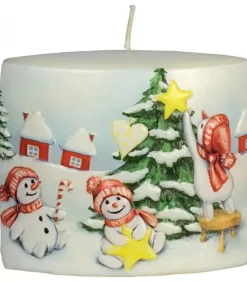 Ewa Kerzen, bougies de Noël et bougies de l'Avent Bougies Décoratives|Bougie De Noël Vintage Scene Bonhommes De Neige Et Sapin