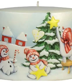 Ewa Kerzen, bougies de Noël et bougies de l'Avent Bougies Décoratives|Bougie De Noël Vintage Scene Bonhommes De Neige Et Sapin