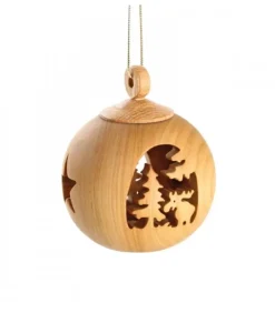 Waldfabrik, photophore en bois et étoile sapin de Noël Boules De Noël En Bois|Boule De Noël En Bois, Motif Elan, 6 Cm