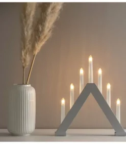 Konstsmide, guirlandes lumineuses de Noël Chandeliers De Noël À 7 Branches|Chandelier En Bois Scandinave, Laque Gris Mat, 7 Ampoules