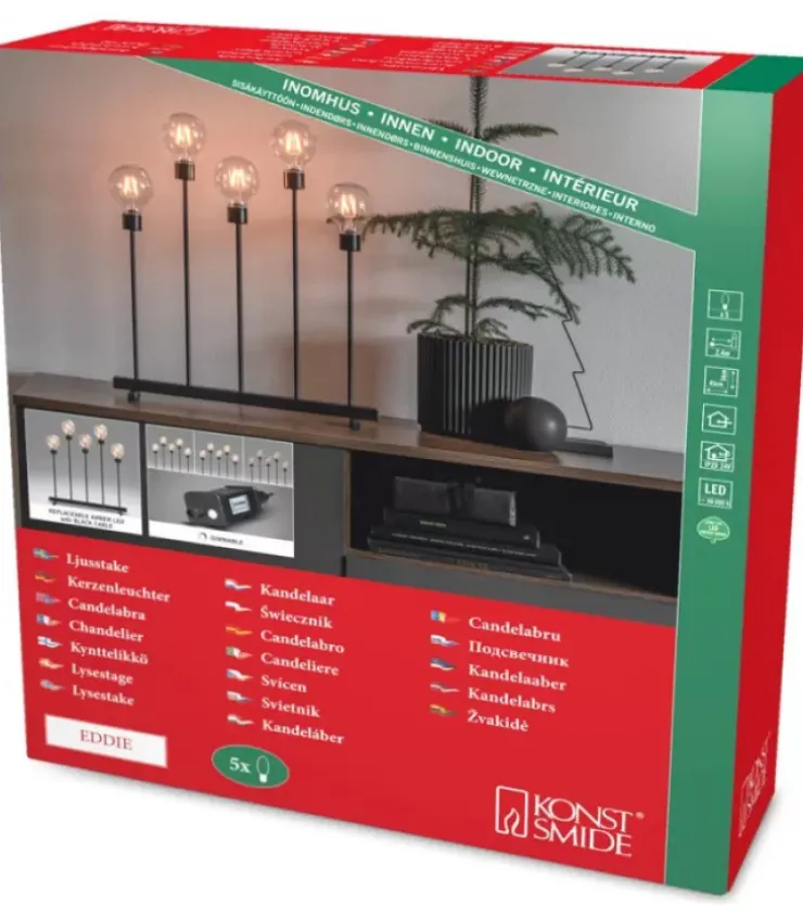 Konstsmide, guirlandes lumineuses de Noël Chandeliers De Noël À 7 Branches|Chandelier Led 5 Ampoules Rondes Ambrees En Metal Noir, 54 Cm