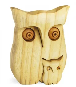 Waldfabrik, photophore en bois et étoile sapin de Noël Chouettes Et Hiboux En Bois|Chouette En Bois Poli Avec Enfant, 9 Cm