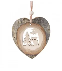 Waldfabrik, photophore en bois et étoile sapin de Noël Décorations En Bois Pour Sapin De Noël|Coeur En Bois A Suspendre Motif Cisele Elan, 7 Cm