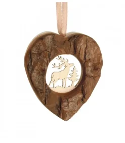 Waldfabrik, photophore en bois et étoile sapin de Noël Décorations En Bois Pour Sapin De Noël|Coeur En Bois A Suspendre Motif Cisele Cerf, 6 Cm