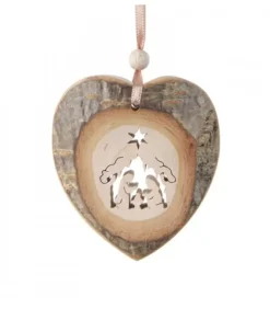 Waldfabrik, photophore en bois et étoile sapin de Noël Décorations En Bois Pour Sapin De Noël|Coeur En Bois A Suspendre Motif Cisele Crèche, 7 Cm