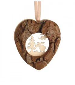 Waldfabrik, photophore en bois et étoile sapin de Noël Décorations En Bois Pour Sapin De Noël|Coeur En Bois A Suspendre Motif Cisele Elan, 6 Cm