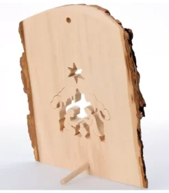 Waldfabrik, photophore en bois et étoile sapin de Noël Crèche De Noël Artisanale|Crèche A Poser En Ecorce De Bois, 18 Cm