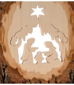 Waldfabrik, photophore en bois et étoile sapin de Noël Crèche De Noël Artisanale|Crèche A Poser En Ecorce De Bois, 18 Cm