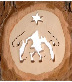 Waldfabrik, photophore en bois et étoile sapin de Noël Crèche De Noël Artisanale|Crèche A Poser En Ecorce De Bois, 11 Cm