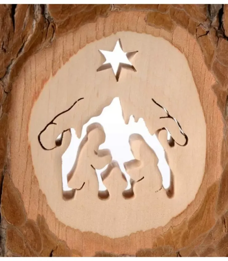 Waldfabrik, photophore en bois et étoile sapin de Noël Crèche De Noël Artisanale|Crèche A Poser En Ecorce De Bois, 11 Cm