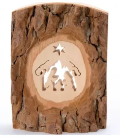Waldfabrik, photophore en bois et étoile sapin de Noël Crèche De Noël Artisanale|Crèche A Poser En Ecorce De Bois, 11 Cm