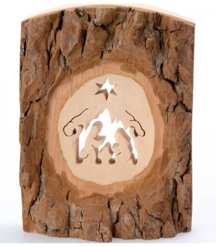 Waldfabrik, photophore en bois et étoile sapin de Noël Crèche De Noël Artisanale|Crèche A Poser En Ecorce De Bois, 11 Cm