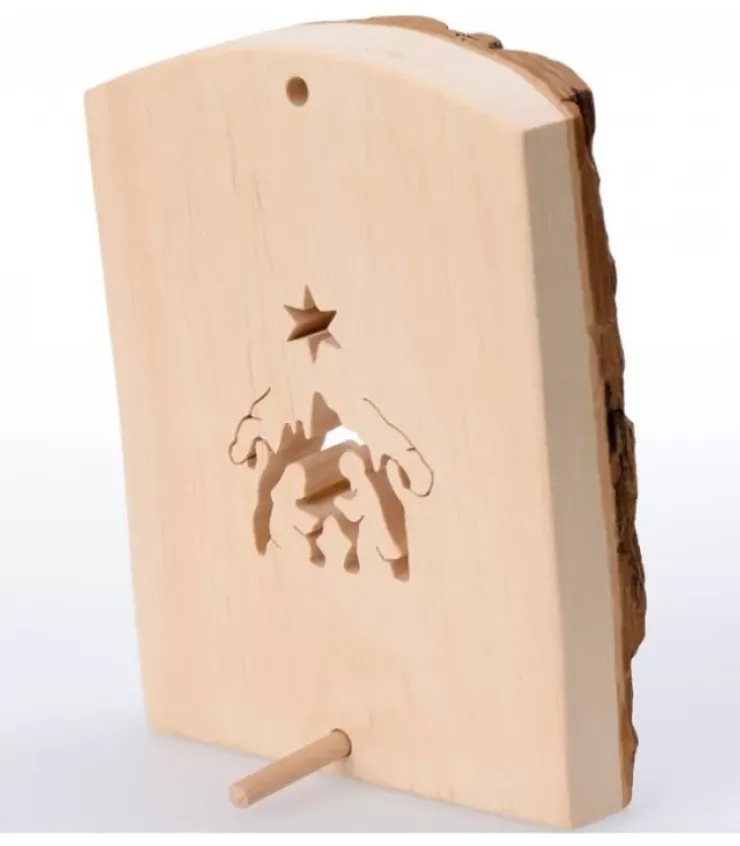 Waldfabrik, photophore en bois et étoile sapin de Noël Crèche De Noël Artisanale|Crèche A Poser En Ecorce De Bois, 11 Cm