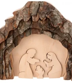Waldfabrik, photophore en bois et étoile sapin de Noël Crèche De Noël Artisanale|Crèche De Noël 13 Cm, Taillee Dans Une Ecorce De Bois, Motif Etable