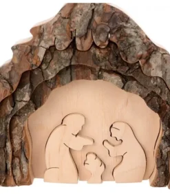 Waldfabrik, photophore en bois et étoile sapin de Noël Crèche De Noël Artisanale|Crèche De Noël 13 Cm, Taillee Dans Une Ecorce De Bois, Motif Etable