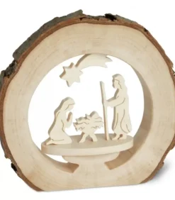 Waldfabrik, photophore en bois et étoile sapin de Noël Crèche De Noël Artisanale|Crèche De Noël Dans Anneau D'Ecorce De Bois, 10 Cm