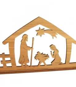 Waldfabrik, photophore en bois et étoile sapin de Noël Crèche De Noël En Bois|Crèche De Noël Diorama En Bois D'Olivier, 8 Cm