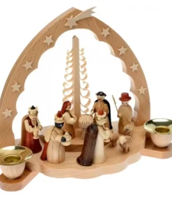 Richard Glasser, Pyramides de Noël allemandes Crèche De Noël En Bois|Crèche De Noël En Bois Avec Bougeoir 18 Cm