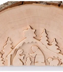 Waldfabrik, photophore en bois et étoile sapin de Noël Crèche De Noël Artisanale|Crèche De Noël En Relief, Taillee Dans Un Rondin De Bois, 12 Cm