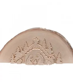 Waldfabrik, photophore en bois et étoile sapin de Noël Crèche De Noël Artisanale|Crèche De Noël En Relief, Taillee Dans Un Rondin De Bois, 27 Cm
