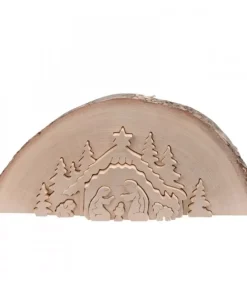 Waldfabrik, photophore en bois et étoile sapin de Noël Crèche De Noël Artisanale|Crèche De Noël En Relief, Taillee Dans Un Rondin De Bois, 27 Cm