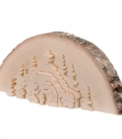 Waldfabrik, photophore en bois et étoile sapin de Noël Crèche De Noël Artisanale|Crèche De Noël En Relief, Taillee Dans Un Rondin De Bois, 27 Cm