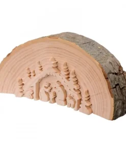 Waldfabrik, photophore en bois et étoile sapin de Noël Crèche De Noël Artisanale|Crèche De Noël En Relief, Taillee Dans Un Rondin De Bois, 15 Cm