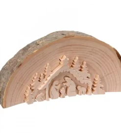 Waldfabrik, photophore en bois et étoile sapin de Noël Crèche De Noël Artisanale|Crèche De Noël En Relief, Taillee Dans Un Rondin De Bois, 15 Cm