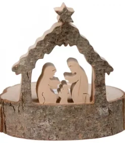 Waldfabrik, photophore en bois et étoile sapin de Noël Crèche De Noël Artisanale|Crèche De Noël Sur Rondin De Bois Avec Bougeoir