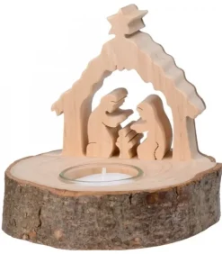 Waldfabrik, photophore en bois et étoile sapin de Noël Crèche De Noël Artisanale|Crèche De Noël Sur Rondin De Bois Avec Bougeoir
