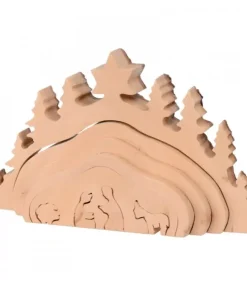Waldfabrik, photophore en bois et étoile sapin de Noël Crèche De Noël Artisanale|Crèche De Noël Taillee Dans Une Ecorce De Bois, Motif Grotte, 20 Cm
