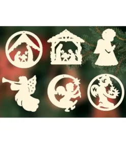 Ratags, décos de Noël lumineuses en bois Décorations En Bois Pour Sapin De Noël|Décorations Bois Pour Sapin De Noël, 6 Crèches Et Anges - Set N° 3