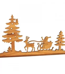 Waldfabrik, photophore en bois et étoile sapin de Noël Père Noël En Bois|Diorama En Placage D'Olivier, Père Noël En Traineau Dans La Foret,12 Cm
