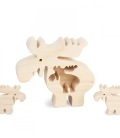 Waldfabrik, photophore en bois et étoile sapin de Noël Animaux En Bois|Elan En Bois Avec Deux Enfants, 10 Cm
