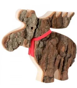 Waldfabrik, photophore en bois et étoile sapin de Noël Animaux En Bois|Elan En Bois Avec Noeud Rouge 14 Cm