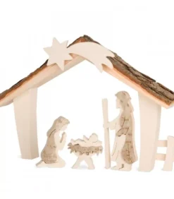 Waldfabrik, photophore en bois et étoile sapin de Noël Crèche De Noël Artisanale|Etable De Bethleem Avec Figurines En Ecorce, 17 Cm
