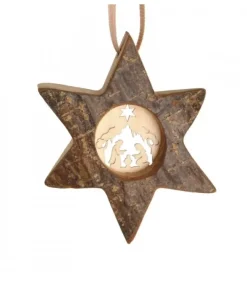 Waldfabrik, photophore en bois et étoile sapin de Noël Décorations En Bois Pour Sapin De Noël|Etoile En Bois, Motif Cisele Crèche, 7 Cm