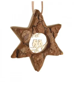 Waldfabrik, photophore en bois et étoile sapin de Noël Décorations En Bois Pour Sapin De Noël|Etoile En Bois, Motif Cisele Hiboux, 7 Cm