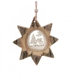 Waldfabrik, photophore en bois et étoile sapin de Noël Décorations En Bois Pour Sapin De Noël|Etoile En Bois, Motif Cisele Elan, 10 Cm