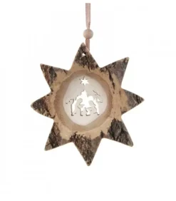 Waldfabrik, photophore en bois et étoile sapin de Noël Décorations En Bois Pour Sapin De Noël|Etoile En Bois, Motif Cisele Crèche, 10 Cm