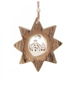 Waldfabrik, photophore en bois et étoile sapin de Noël Décorations En Bois Pour Sapin De Noël|Etoile En Bois, Motif Cisele Crèche Et Etoile, 10 Cm